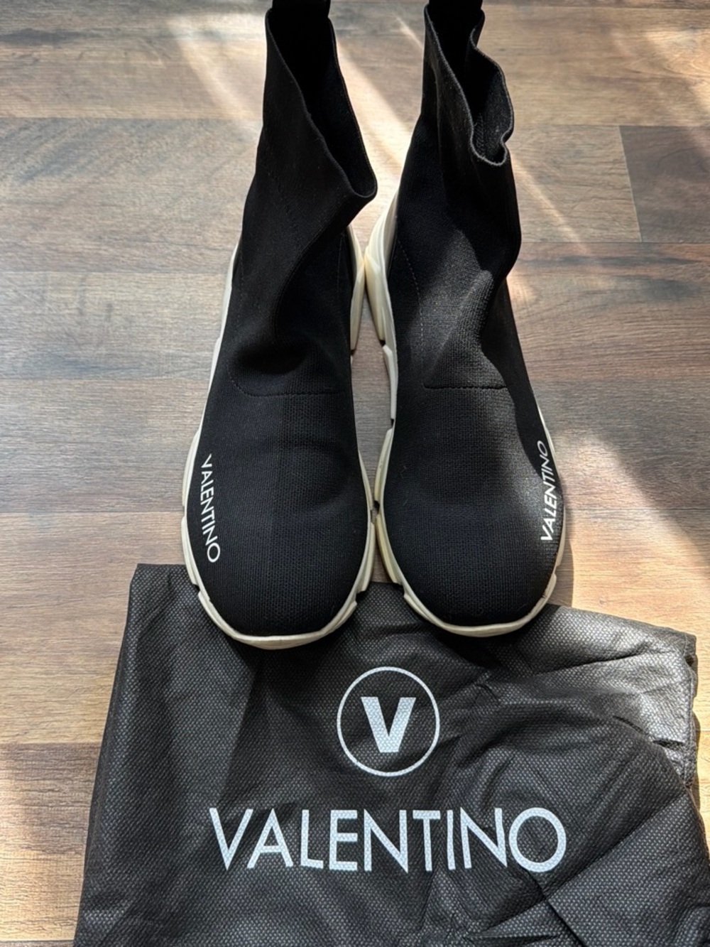 Valentino Black and White Sock Knit Slip-On Sneakers